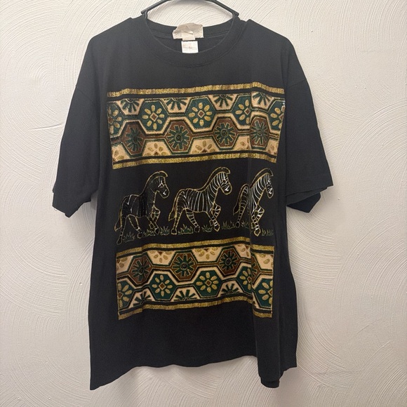 Black T-Shirt with Gold & Green Zebra Motif - Picture 2 of 4